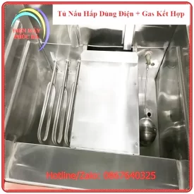 Tủ nấu hấp đa năng dùng điện gas kết hợp có thanh nhiệt inox 304 siêu bền, bộ truyền nhiệt bằng gas tối ưu nhiệt lượng